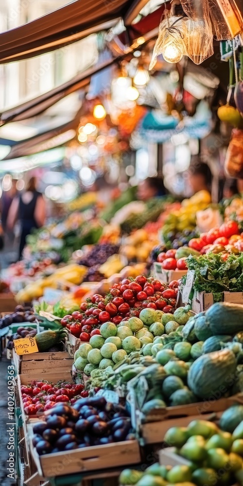 Fototapeta premium Vibrant Farmers Market: A Colorful Display of Fresh Produce and Bountiful Harvest