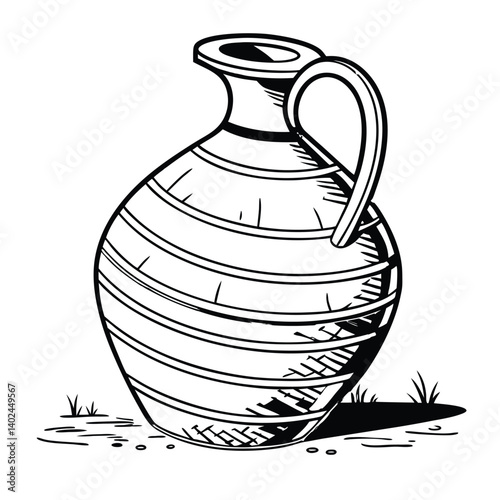 Ancient Greek Terracotta Water Jug, amphora is an old brown clay pottery vase, a traditional ceramic container with antique decoration
