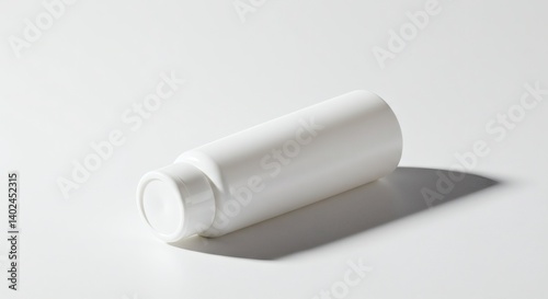 White horizontal cosmetic bottle lying on surface