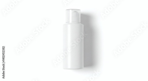 Minimal white cosmetic bottle with pump on white background