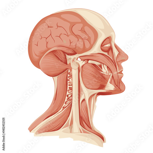 Detailed Anatomical Illustration of Human Head and Neck Muscles