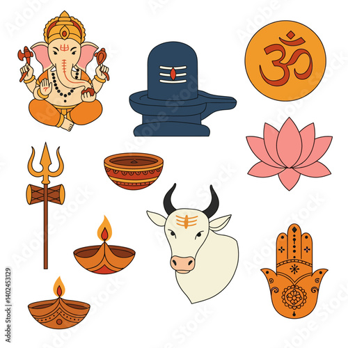 Hindu Gods with Symbols, Icons, India, and Culture.