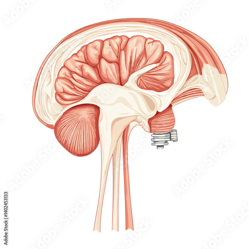 Detailed Human Brain Anatomy Illustration Midsagittal Section