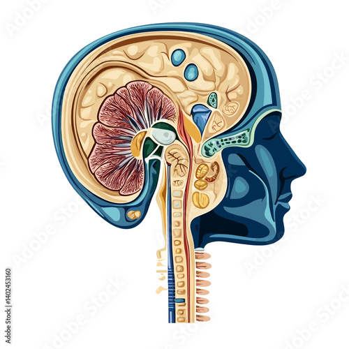 Detailed Human Brain Anatomy Illustration