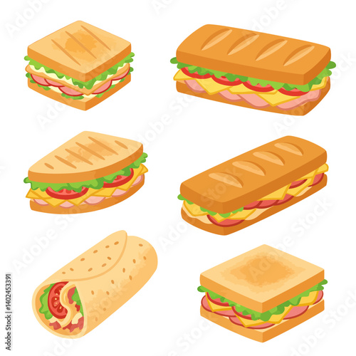 Delicious Sandwiches  Wraps Food Illustration. (1)