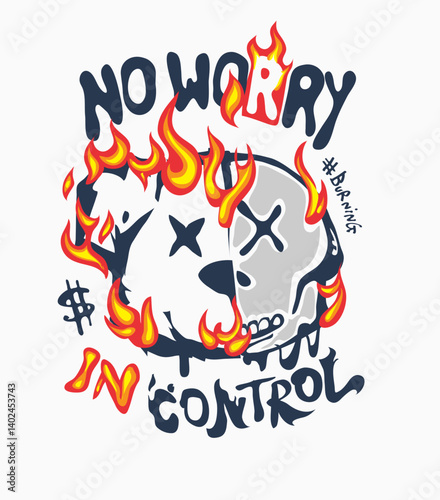 typography slogan with fire bear doll skull burning graphic vector illustration created by hand drawn