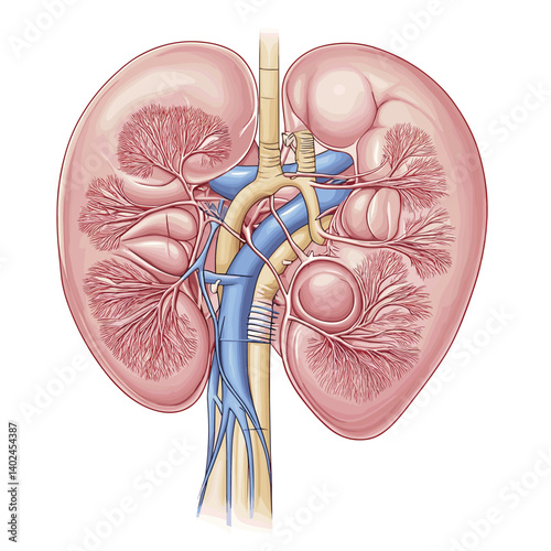 Detailed Human Kidney Anatomy Illustration
