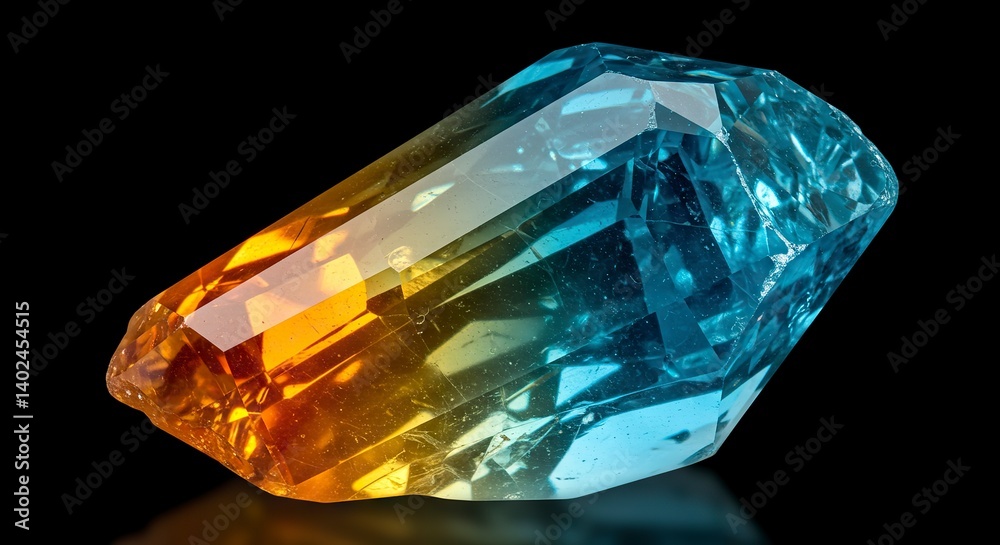 Close-up of a Bicolor Topaz Gemstone Featuring Yellow and Blue Hues Close-up of a Bicolor Topaz Gemstone Featuring Yellow and Blue Hues