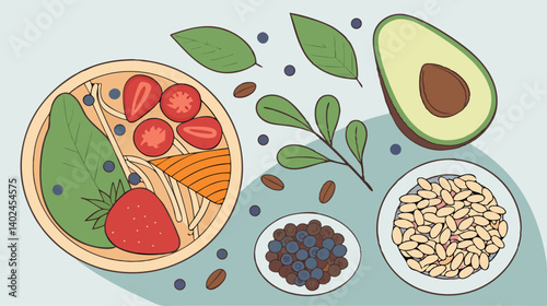 Delicious and healthy breakfast bowl recipe featuring fresh strawberries blueberries avocado spinach oats and nuts Vibrant