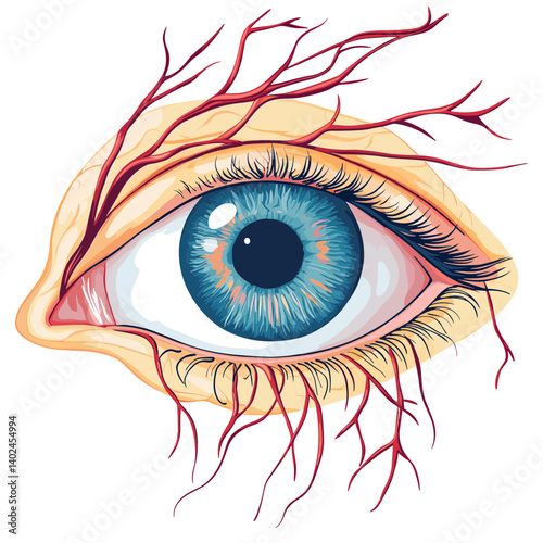 Detailed Illustration of a Human Eye with Visible Blood Vessels