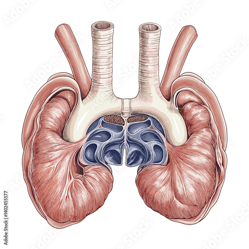 Detailed Illustration of Human Lungs Anatomy Cross Section