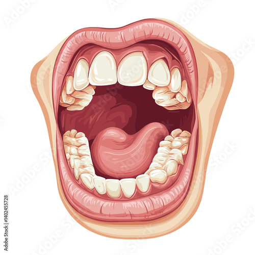 Detailed Pixel Art Illustration Of A Human Mouth Showing Teeth Tongue And Oral Anatomy