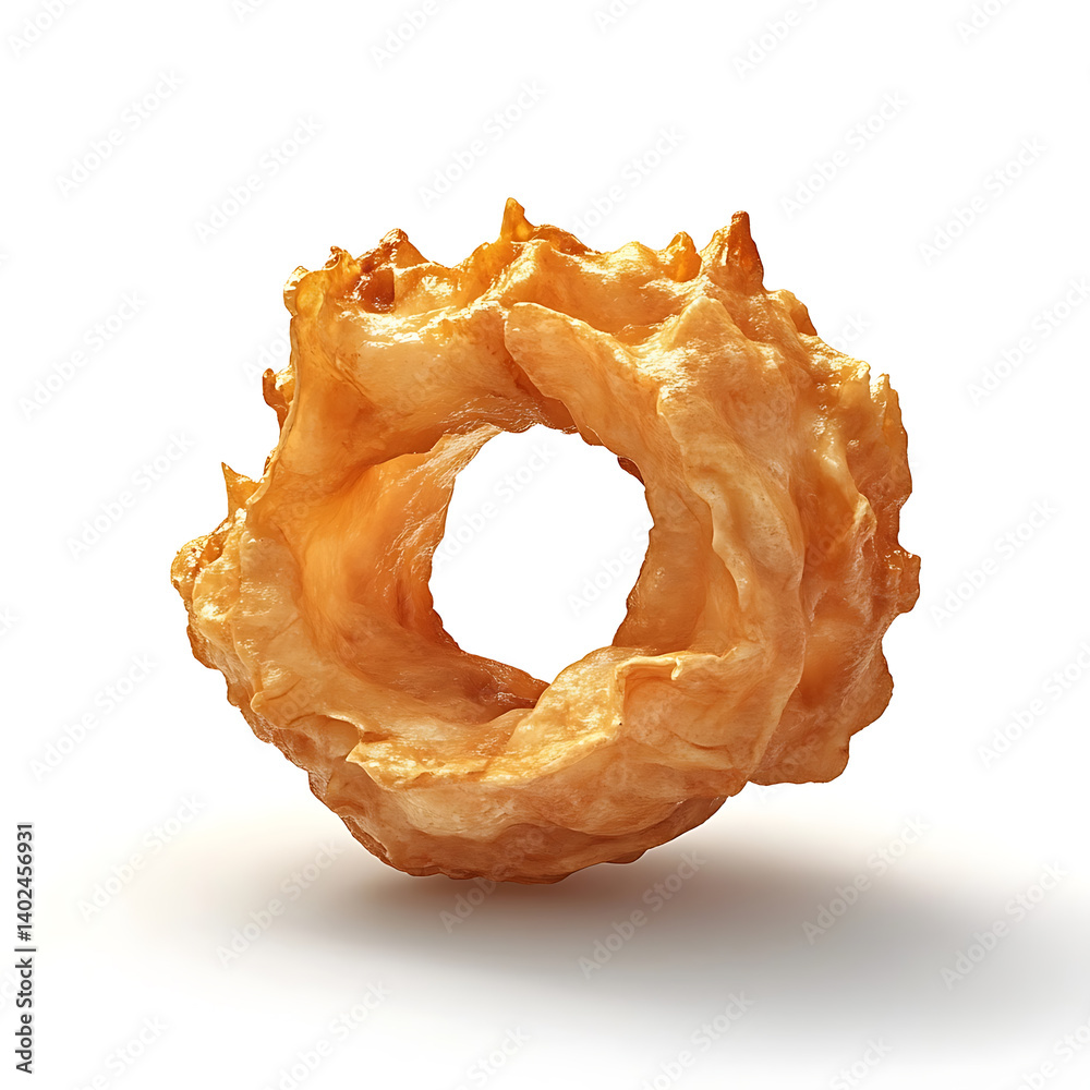 Fototapeta premium A golden crispy fried onion ring with seasoned batter, tender onion interior, and uniform shape