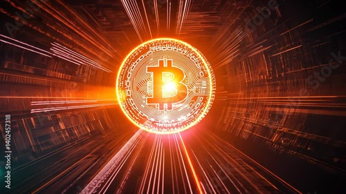 Futuristic Bitcoin Symbol Surrounded By Digital Light Effects In Dark Background