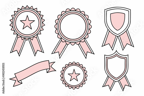 Cute Pink Award Ribbons and Badges Free Vector Illustrations