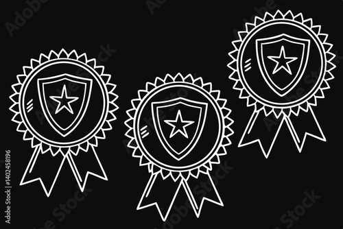 Three Awards Badges Achievement, Recognition, and Excellence
