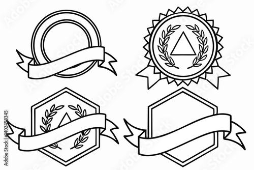 Award Winning Badge and Seal Design Elements Vector Illustrations of Ribbons, Laurels, and Blank Templates for Achievement