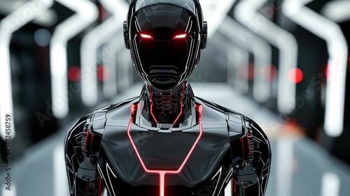 Futuristic Robot with Glowing Features and Headphones in a High-Tech Environment