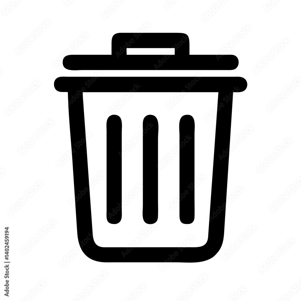 Trash Can Icon: Simple, yet impactful, a line art illustration of a classic trash can with a lid and vertical lines, symbolizing disposal, recycling, and waste management. Trash Can Icon: Simple, yet impactful, a line art illustration of a classic trash can with a lid and vertical lines, symbolizing disposal, recycling, and waste management.