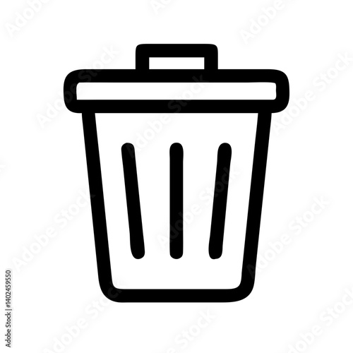 Trash Can Icon: A simple, clean line art icon of a trash can, perfect for website design, app interfaces, or any project needing a clear, universally understood symbol of disposal.