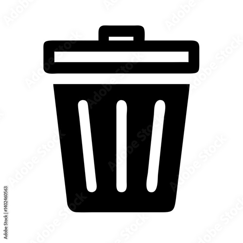 Trash Can Icon: Simple black trash can icon, suitable for website or app design.