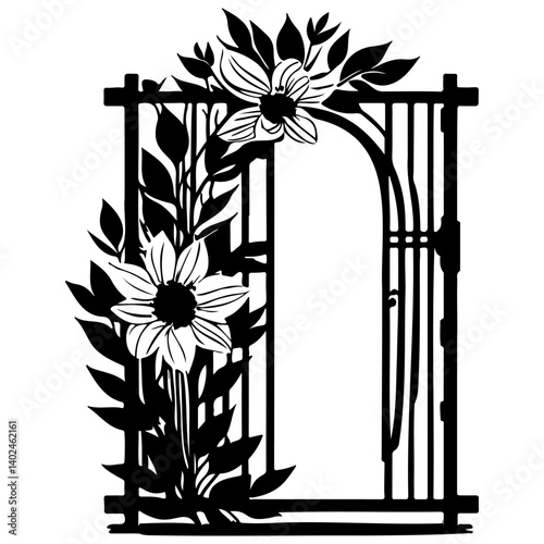 Floral Gate Silhouette Design Isolated Element