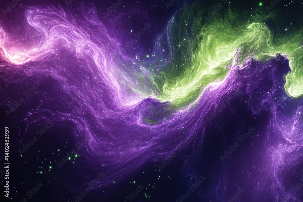 Cosmic Nebula Purple Green Swirls Abstract Art Space Background, Cosmic Nebula Purple Green Swirls Abstract Art Space Background,