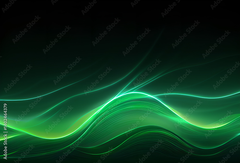 Naklejka premium Metallic liquid background. Abstract neon texture.holographic foil. Wavy glossy surface in black and green colors Background ,high quality,generative ai