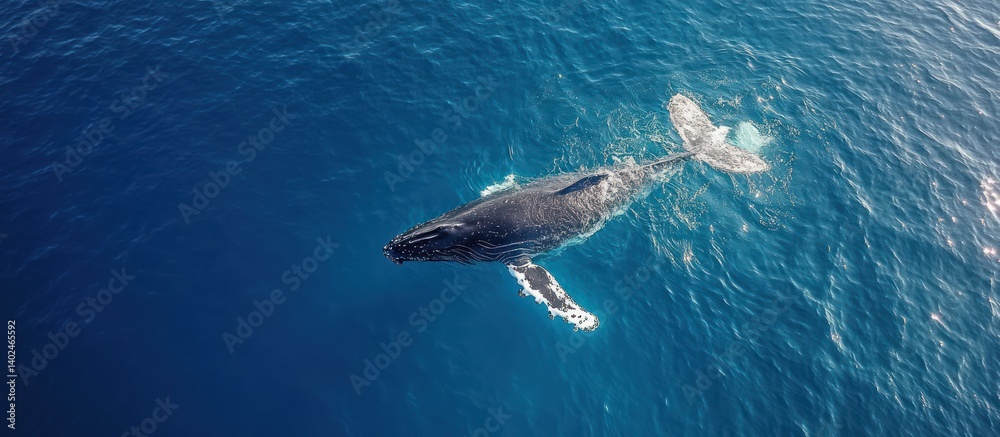 Fototapeta premium Humpback whale ocean swim aerial view