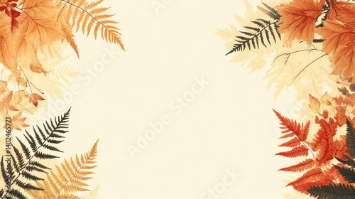 seamless fern leaf and floral minimalist, pastel color orange, red, brown and yellow tone, pattern style