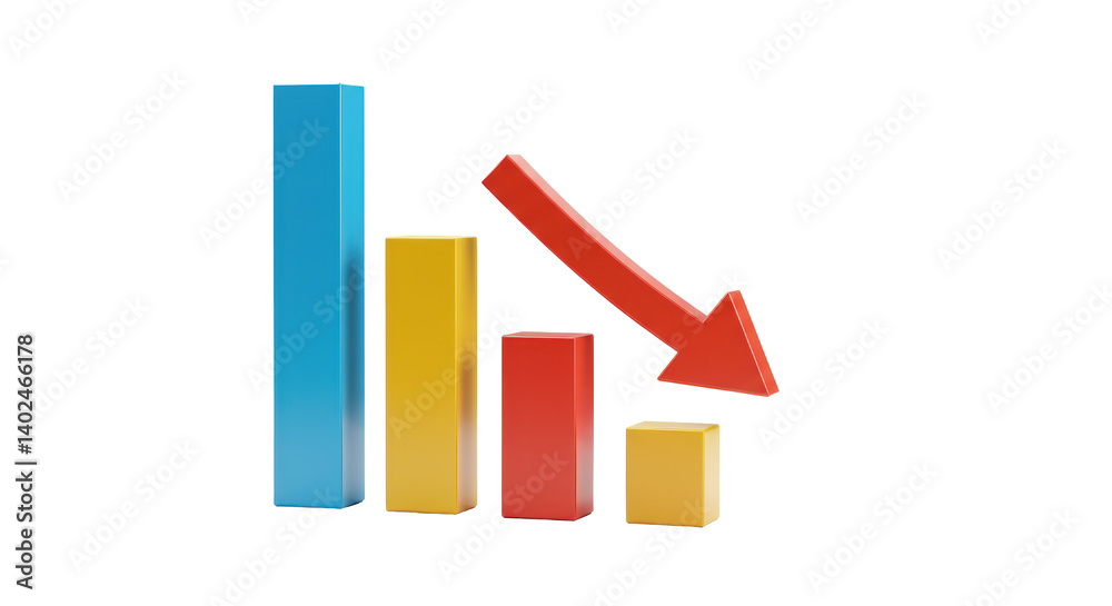 Isolated Decreasing Bar Chart with Arrow Isolated Decreasing Bar Chart with Arrow
