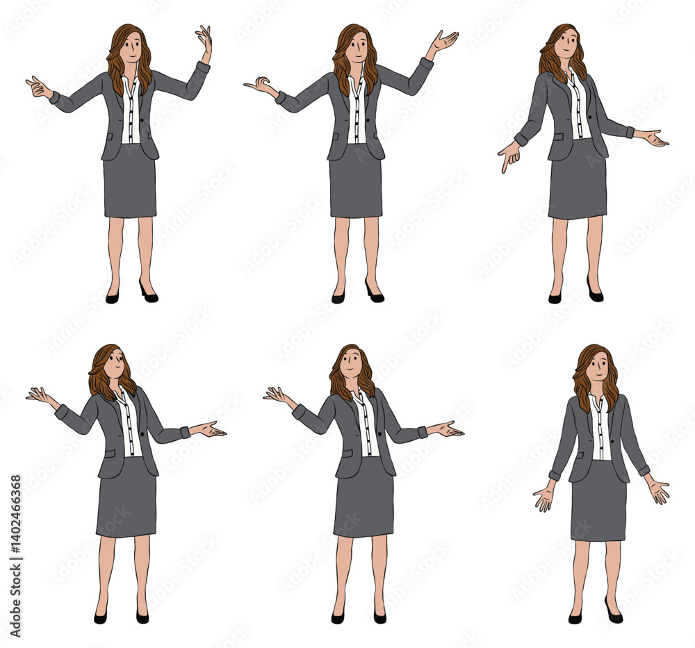 Obraz premium Young Businesswoman, Open Hand Gestures, Explaining in various poses.