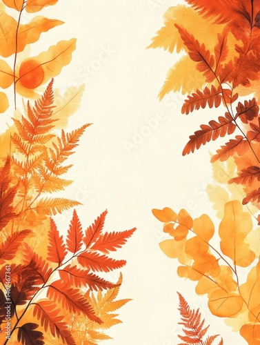 seamless fern leaf and floral minimalist, pastel color orange, red, brown and yellow tone, pattern style
