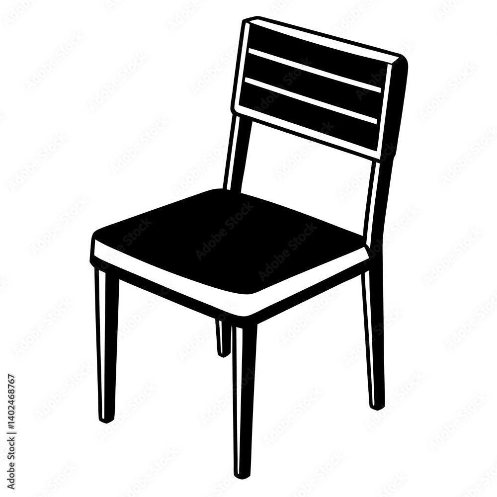 Simple Black and White Chair Graphic – Minimalist Vector Outline Illustration