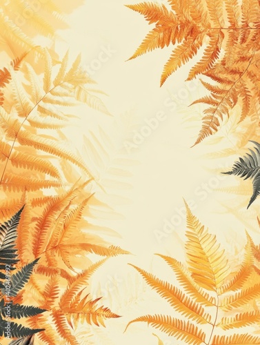 seamless fern leaf and floral minimalist, pastel color orange, red, brown and yellow tone, pattern style