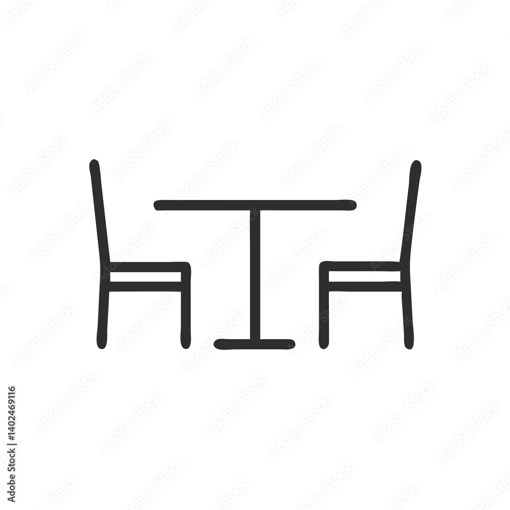 Minimalist Black Outline Drawing of Table and Chairs – Simple Vector Illustration Minimalist Black Outline Drawing of Table and Chairs – Simple Vector Illustration