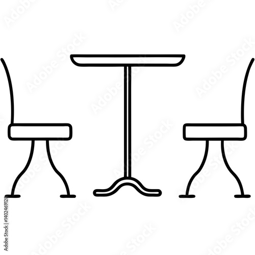 Minimalist Black Outline Drawing of Table and Chairs – Simple Vector Illustration
