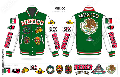 varsity jacket of Mexico mockup template vector