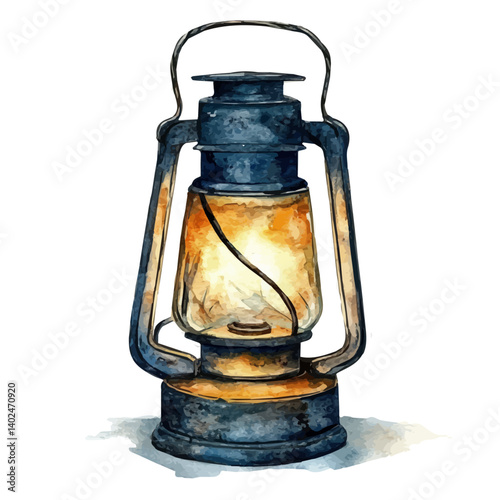Nautical Lantern Glowing Faintly, vector watercolor illustration, isolated on a white background.