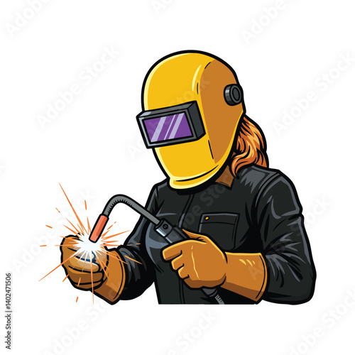 Welder woman illustration welding sparks safety gear equipment occupation job