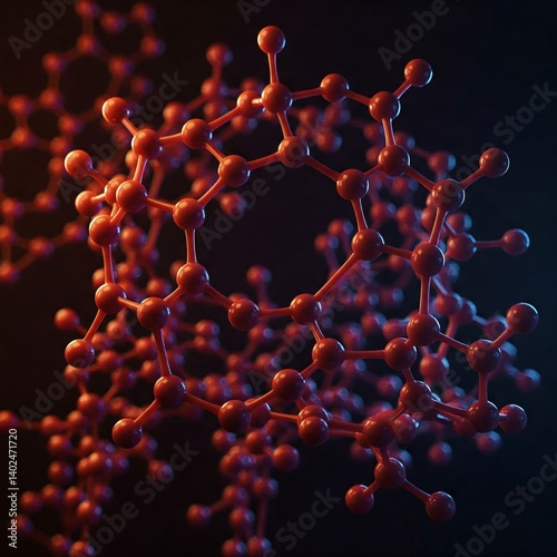 3D abstract molecular structure with metallic spheres and connectors – sci-tech concept