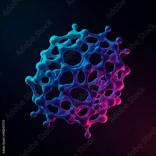 3D abstract molecular structure with metallic spheres and connectors – sci-tech concept