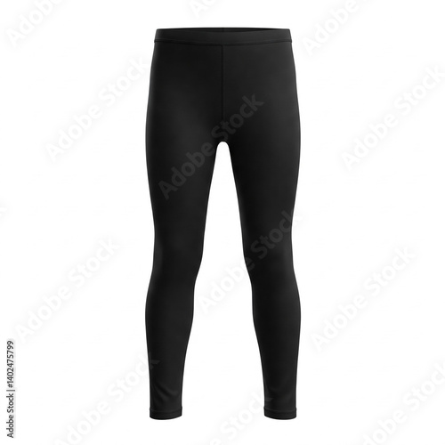 Black athletic leggings displayed on a plain white background. Womens sweatpants for fashion design mockup template.