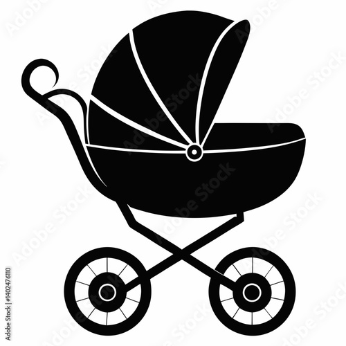 baby carriage on white background