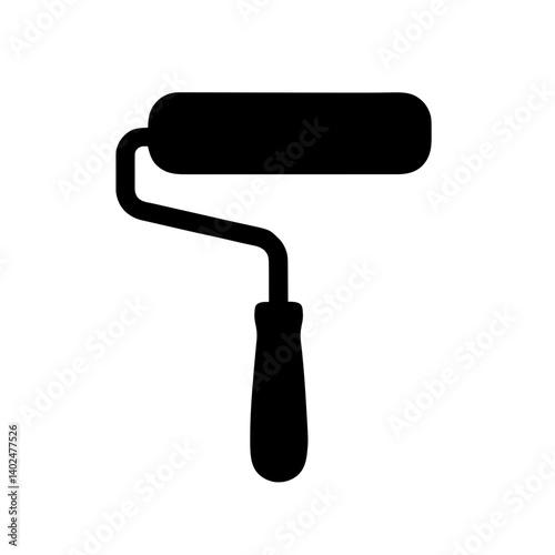 Minimalist black silhouette of a paint roller with curved handle