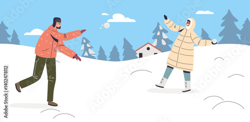 Winter Background with Nature and Snowfall: Winter-themed background featuring bare trees, snow-covered ground, berries, and falling snow. Suitable for seasonal cards and web banners.