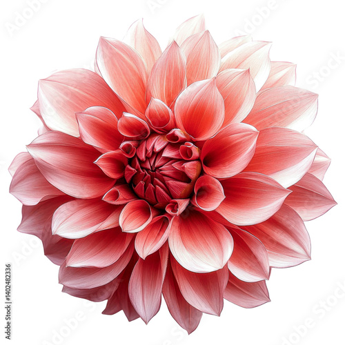 dahlia flower - coral pink petals on white background