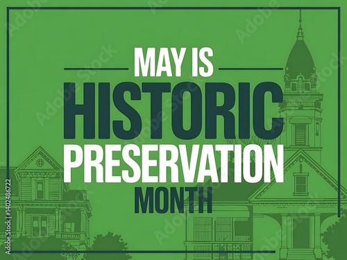 Celebrate Historic Preservation Month: Majestic old houses and charming architecture stand tall, a testament to time's passage with a rich green backdrop.