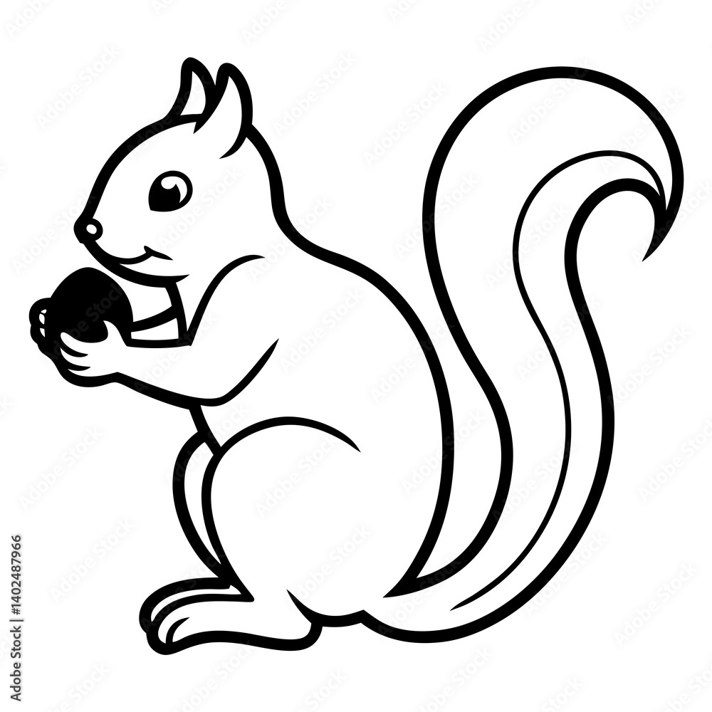 A silhouette of a squirrel with an acorn, white background A silhouette of a squirrel with an acorn, white background