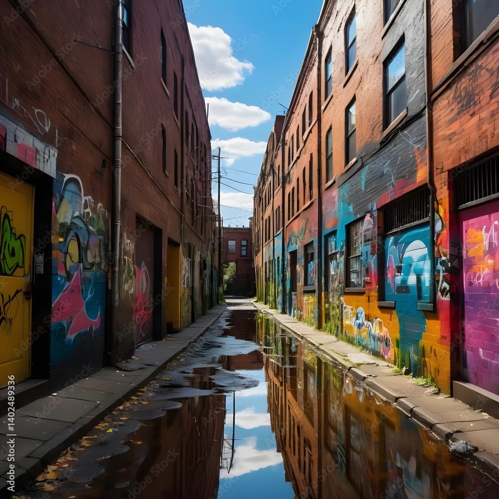 Fototapeta premium Graffiti Alley Reflection